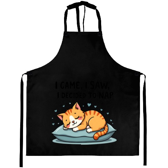 Cute Cat Nap Lover Funny Sleepy Naptime Humor Aprons