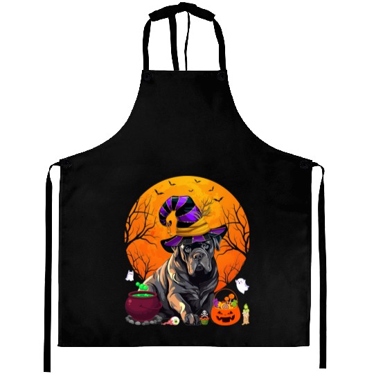 Funny Cane Corso Dog Witch Halloween Dog Lover Aprons