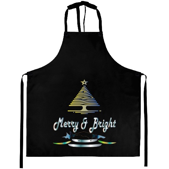 ' Christmas and merry bright 'typography design Aprons