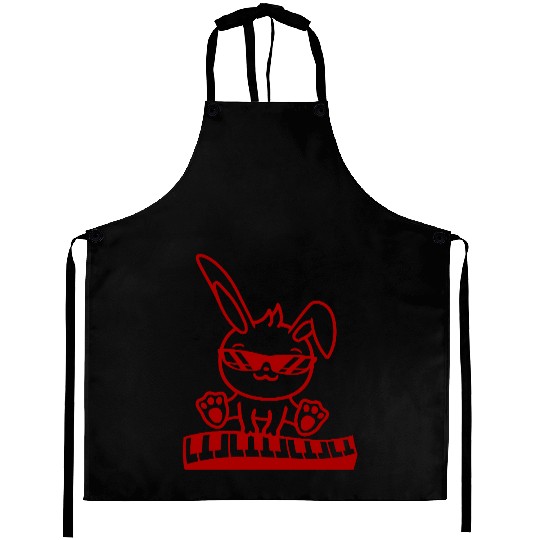 Funny Rabbit Easter Bunny Playing Keyboard Music Aprons