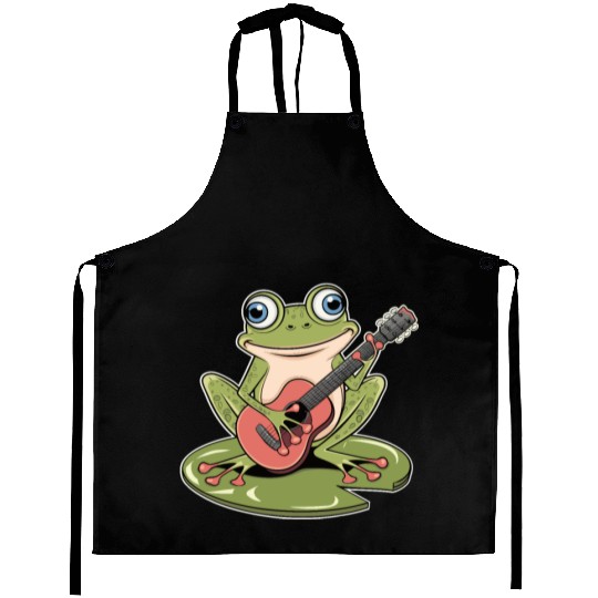 Frog Playing Guitar On Lily Pad Aprons