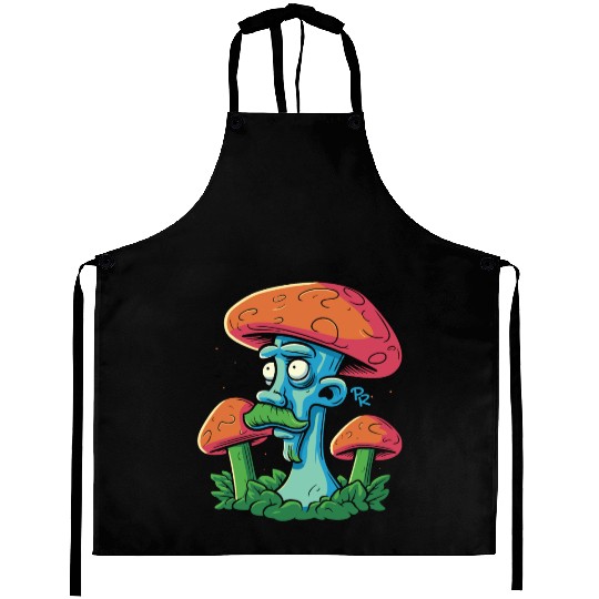 Mushroom Moustache Man – Trippy Fungi Art Aprons