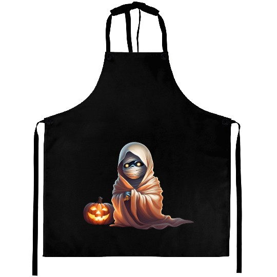 Little Mummy Sitting with Pumpkin Aprons