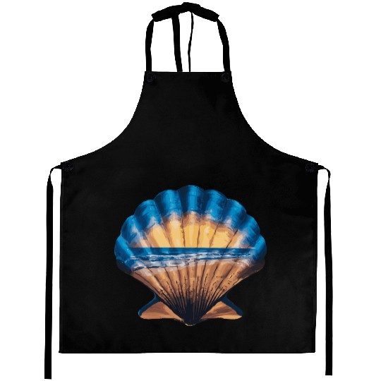 Seashell Beach Scene Serene Ocean Landscape Aprons