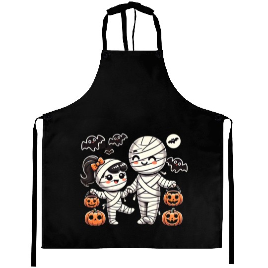 Kawaii Mummy Family Trick-or-Treat Halloween Fun Aprons