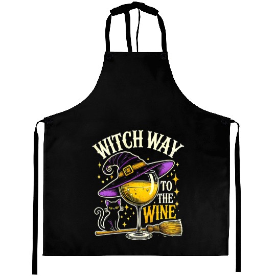 Halloween Witch Hat Wine Glass with Black Cat Aprons