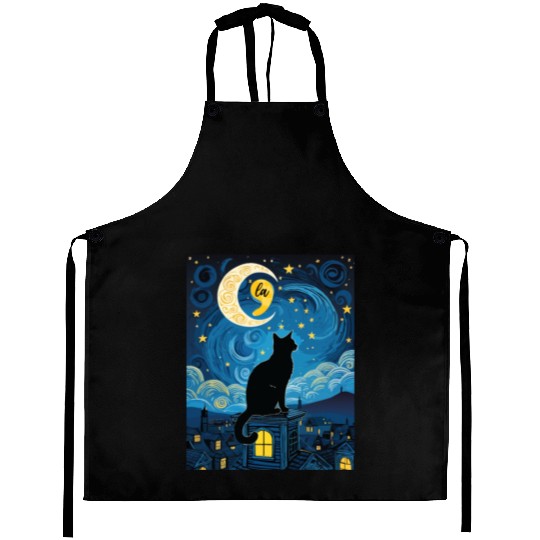 Halloween Starry Night Black Cat Comma La Harris Aprons