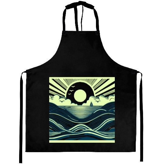 Ocean Sunrise Retro Wave Sailing Aprons