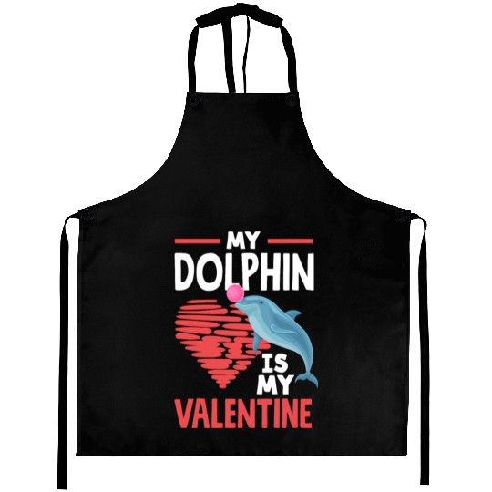 My Dolphin Is My Valentine Heart Love Aprons