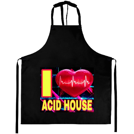 I LOVE ACID HOUSE YELLOW FONTS Aprons
