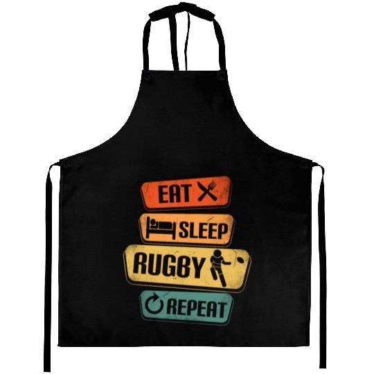 Eat Sleep Rugby Repeat Funny Rugby Player Aprons