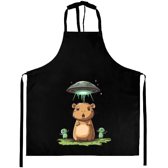 Funny Graphic Aprons Capybara Selfie With Ufos Weird