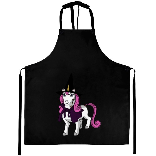 Happy Halloween 2024 unicorn wearing a witch hat Aprons