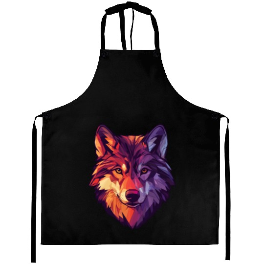 Floral Wolf Vintage Flowers Wolf Face for Wolves Aprons