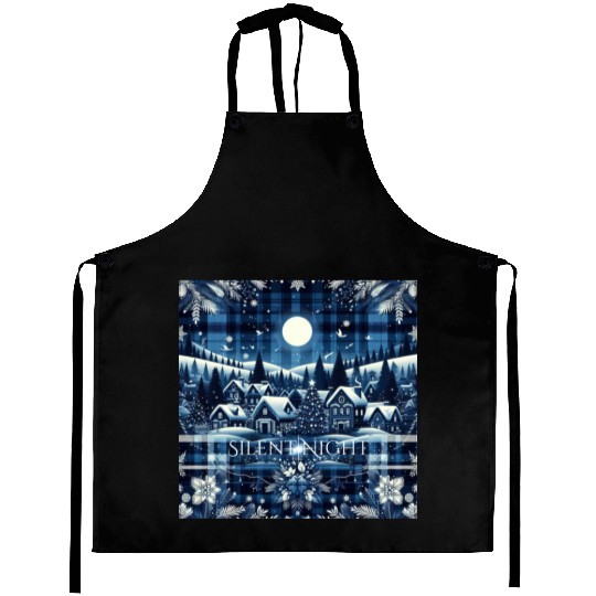 flannel silent night blue and white christmas Aprons