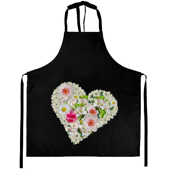 heart of flowers blossoms daisy tulip pink peony Aprons
