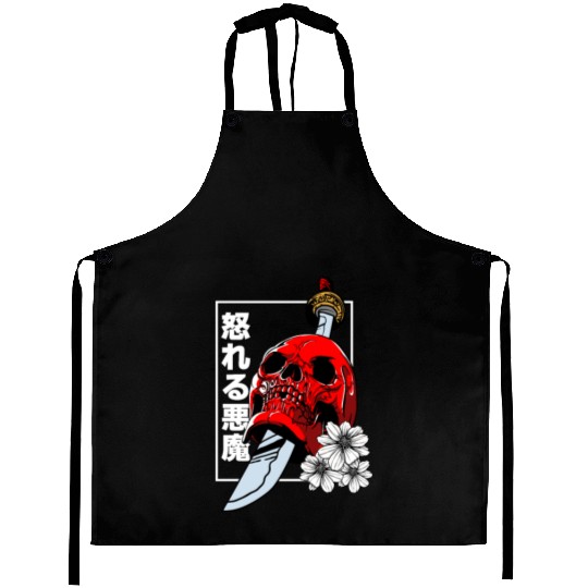 Japanese skull Demon Vaporwave Harajuku Aesthetic Aprons
