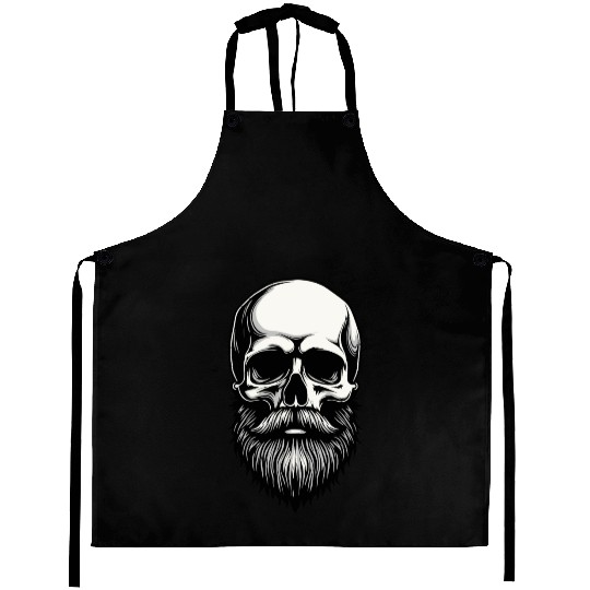 Bearded Skull Art - Dark Gothic Illustration Aprons