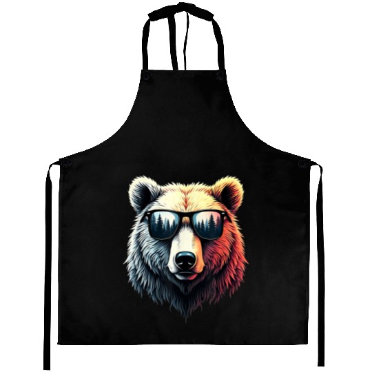 Funny Colorful Bear in Sunglasses Men Women Bears Aprons