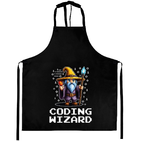 Funny Coding Wizard Pixel Fantasy Coder Magic Aprons