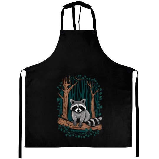 Cottagecore Raccoon in Forest Scene Aprons