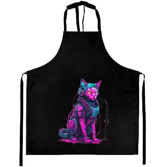 Cyber Warrior Cat Aprons