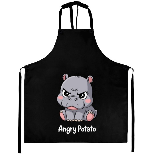 Moo Deng Angry Potato Hippo Cartoon Art Aprons