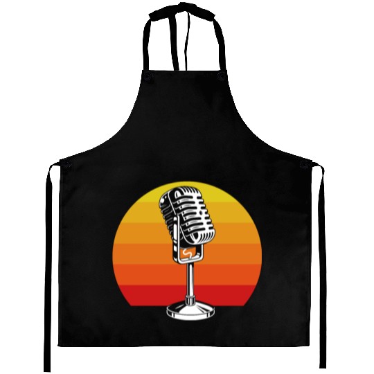 Retro Microphone Design For Music Lovers Aprons