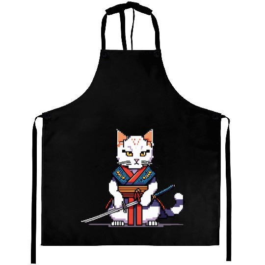 Pixel Samurai Cat Warrior Aprons