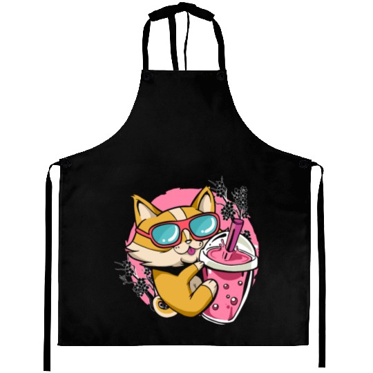 Kitten Kawaii Boba Milk Tea Drinking Cat Aprons