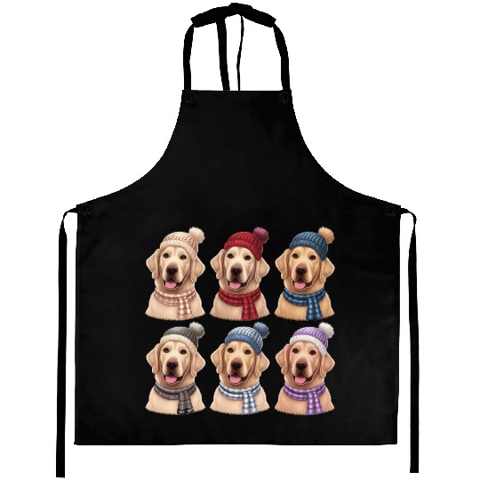 Winter Cute Golden Retriever Christmas Aprons
