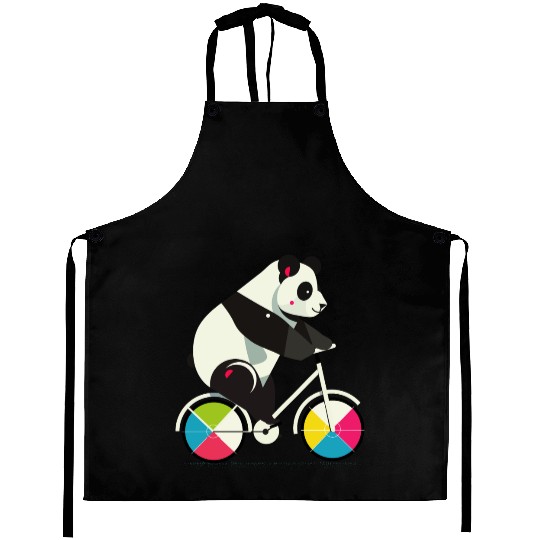 Panda on a bicycle-funny and creative illustration Aprons