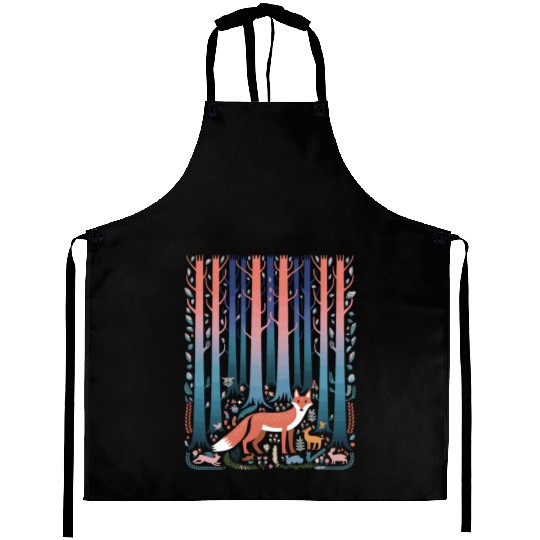 Cottagecore enchanting Forest with Fox and Deer Aprons