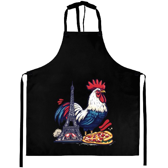 French Pride: Rooster with Eiffel Tower and Pizza Aprons