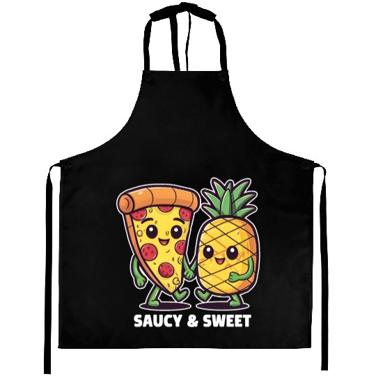 Funny Cute Kawaii Pizza Pineapple Friends Saucy Aprons