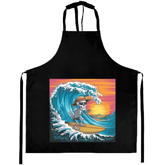 Surfing Skeleton Vibes Surfing Lifestyle Retro Aprons