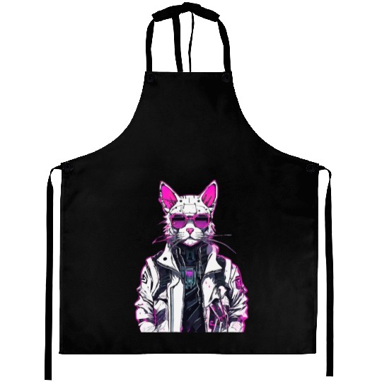 Cyberpunk Cat: Neon Outlaw Aprons
