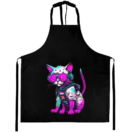 Punk Space Cat with Neon Goggles Aprons