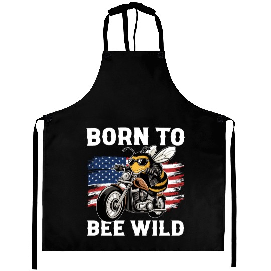 Funny Saying Born to Bee Wild US Flag Motorcycle Aprons