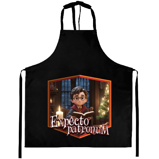 Magical christmas expecto patronum wizard Aprons
