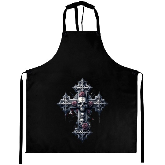Gothic Cross Collection - Skulls and Red Roses Aprons