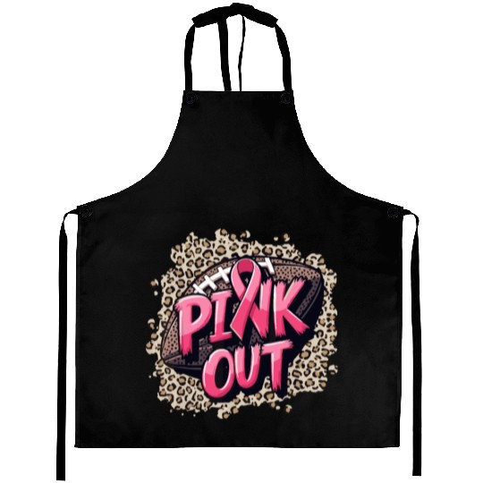 Pink Out Breast Cancer Football Coquette Bow Mom Aprons