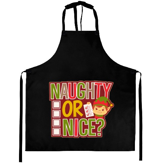 Playful Elf Naughty or Nice Holiday Fun Aprons