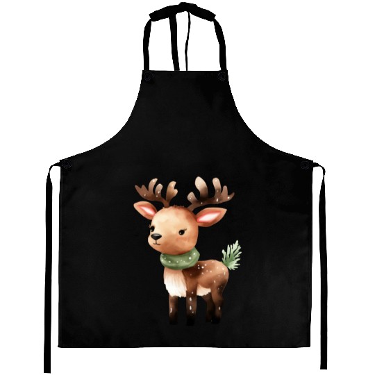 Cute Vintage Reindeer with Green Scarf Aprons