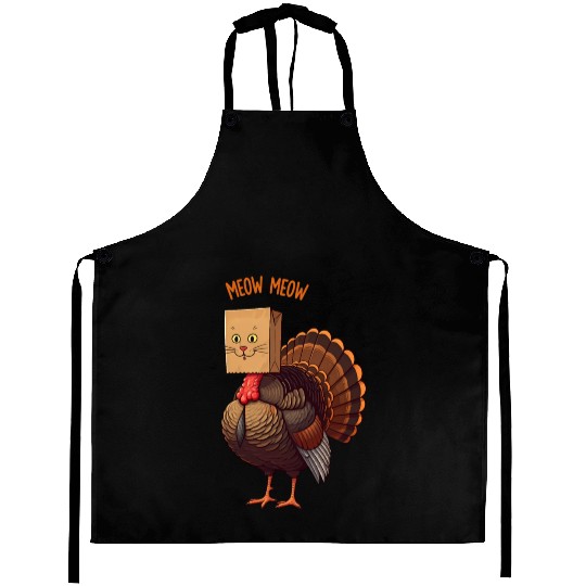 Turkey Funny Fake Cat Meow Thanksgiving Aprons