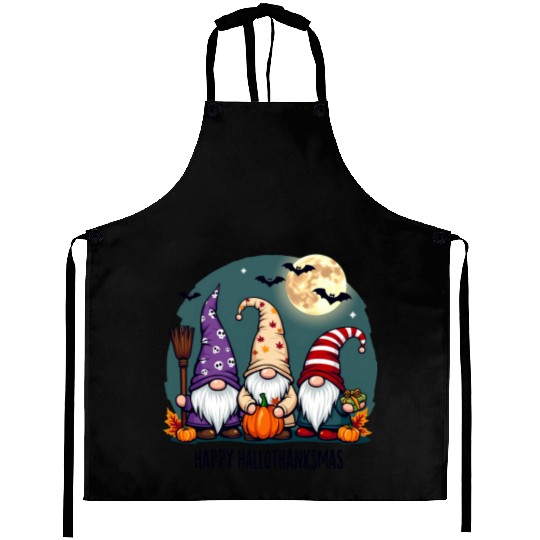 Happy Hallothanksmas Gnomes Celebration with Bats Aprons