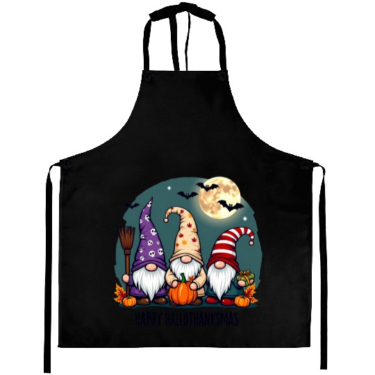 Happy Hallothanksmas Gnomes Celebration with Bats Aprons