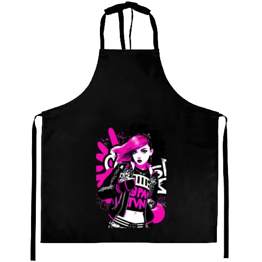 Urban Punk Street Art with Neon Pink Accents Aprons