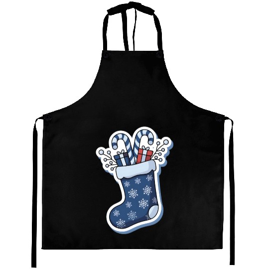 Christmas Stocking Candy Canes Blue And White Aprons