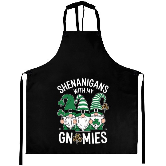 St Patricks Day Lucky Shamrock Leopard Gnomes Aprons